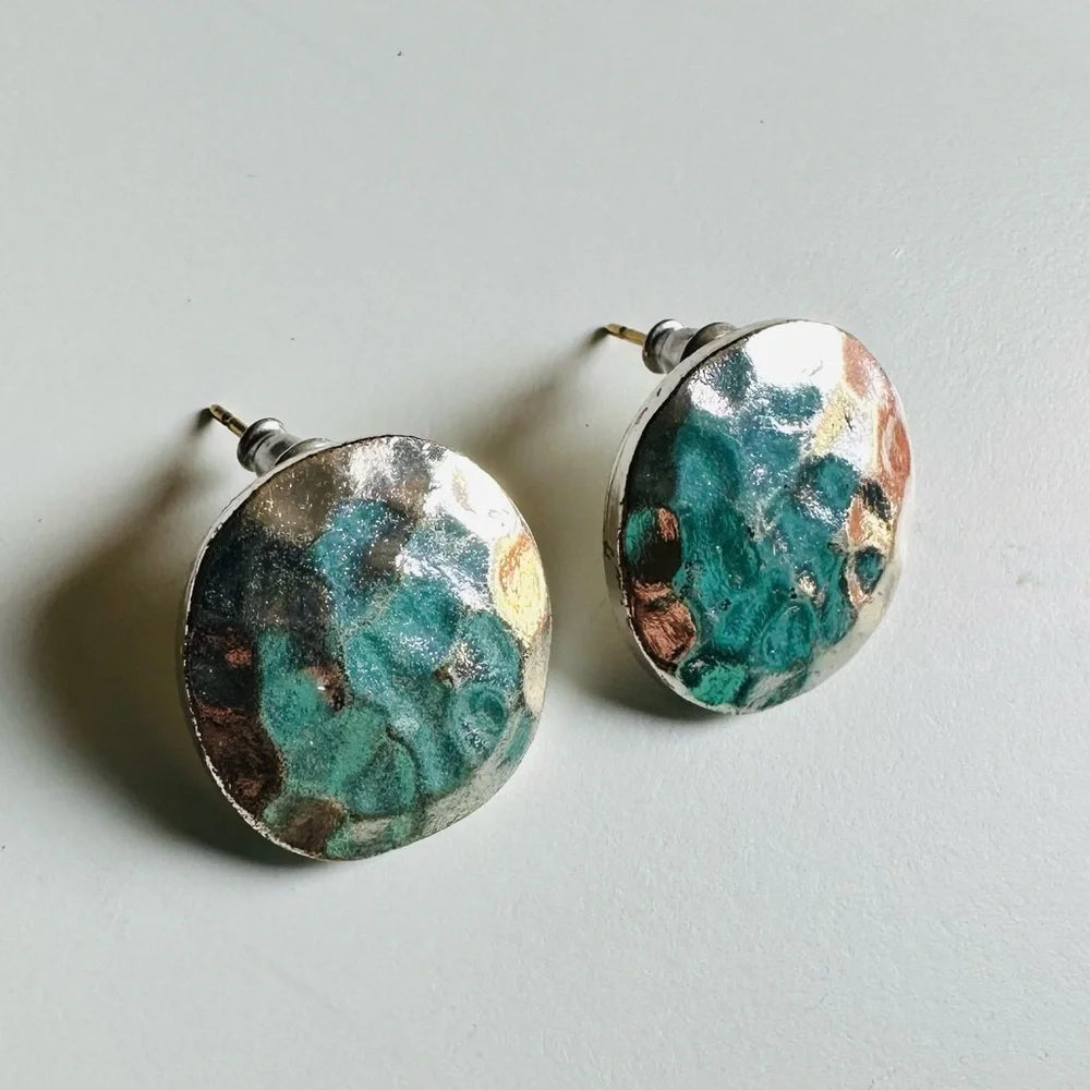 Vintage Monet Silver Hammered Style Circle Earrings